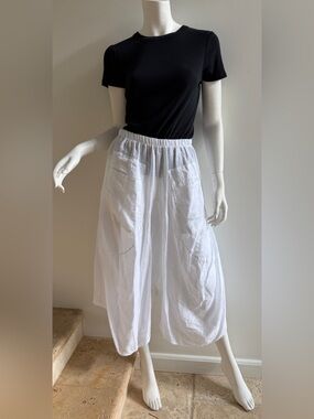 DEVITALIA Wide-Leg Harem Linen Cropped Pant Pants, One Size